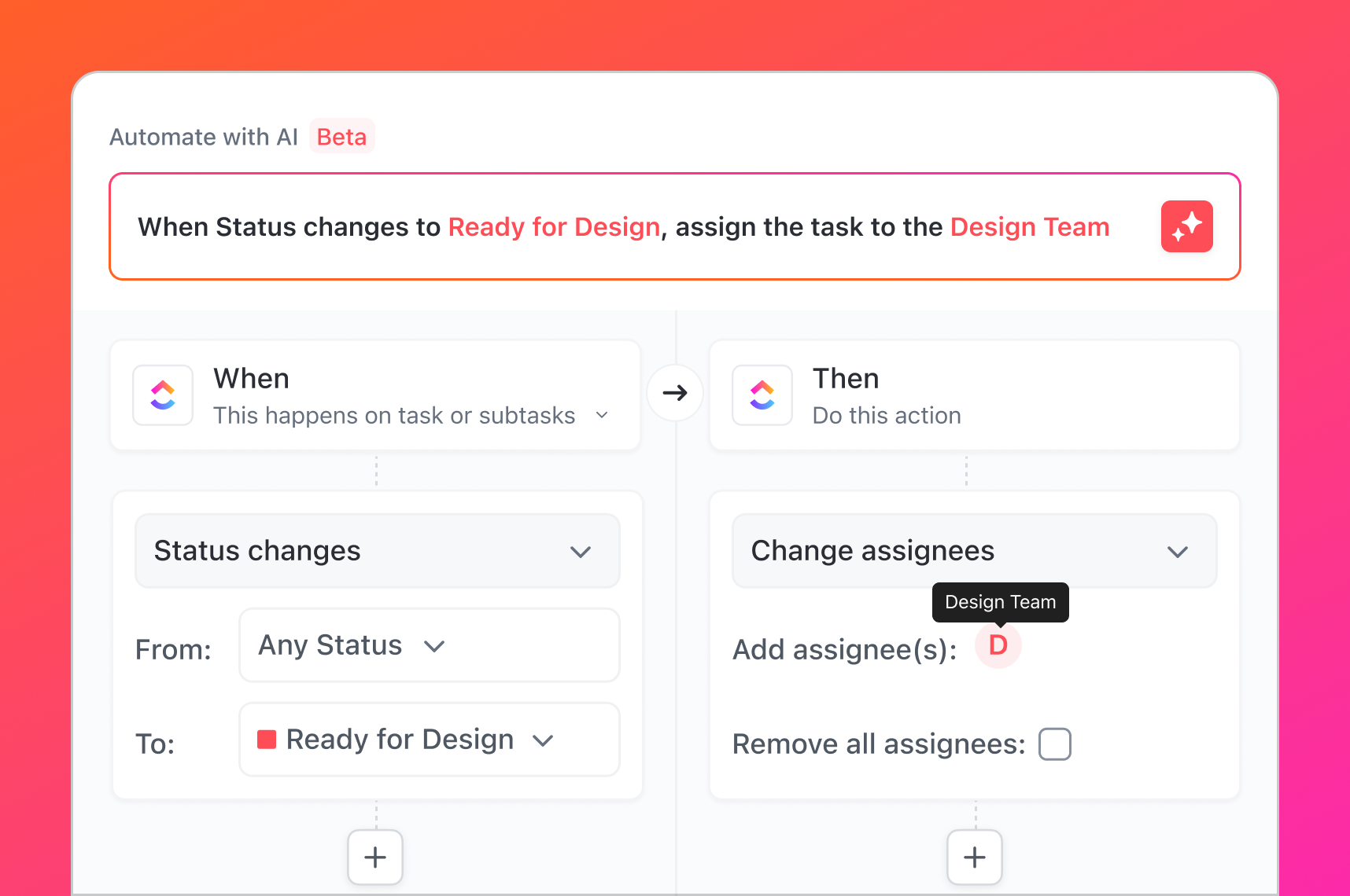 ClickUp automation builder interface showing the numerous configuration options that can overwhelm business users