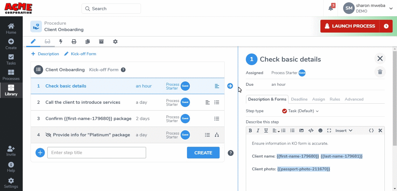 Tallyfy feature demonstration GIF - workflow illustration